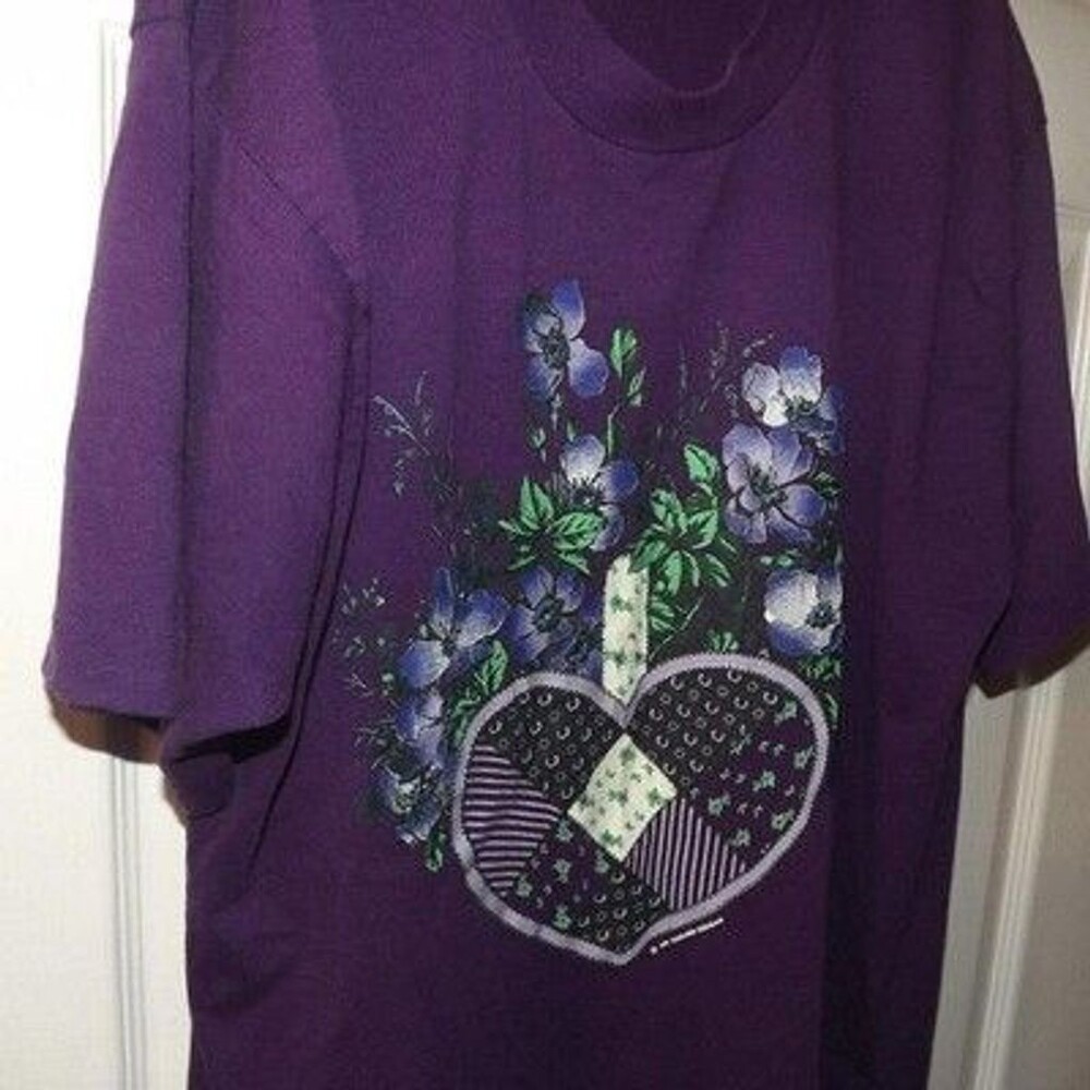 Vintage XL Screen Stars Best Adult Single-Stitch Purple T Shirt Heart Flowers